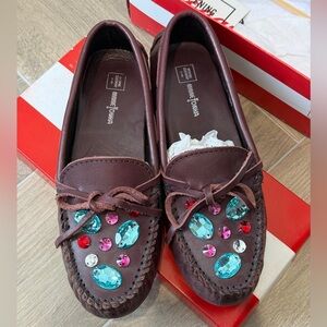 Minnetonka x Opening Ceremony Rhinestone Embellished Burgundy Moccasins - Size 7